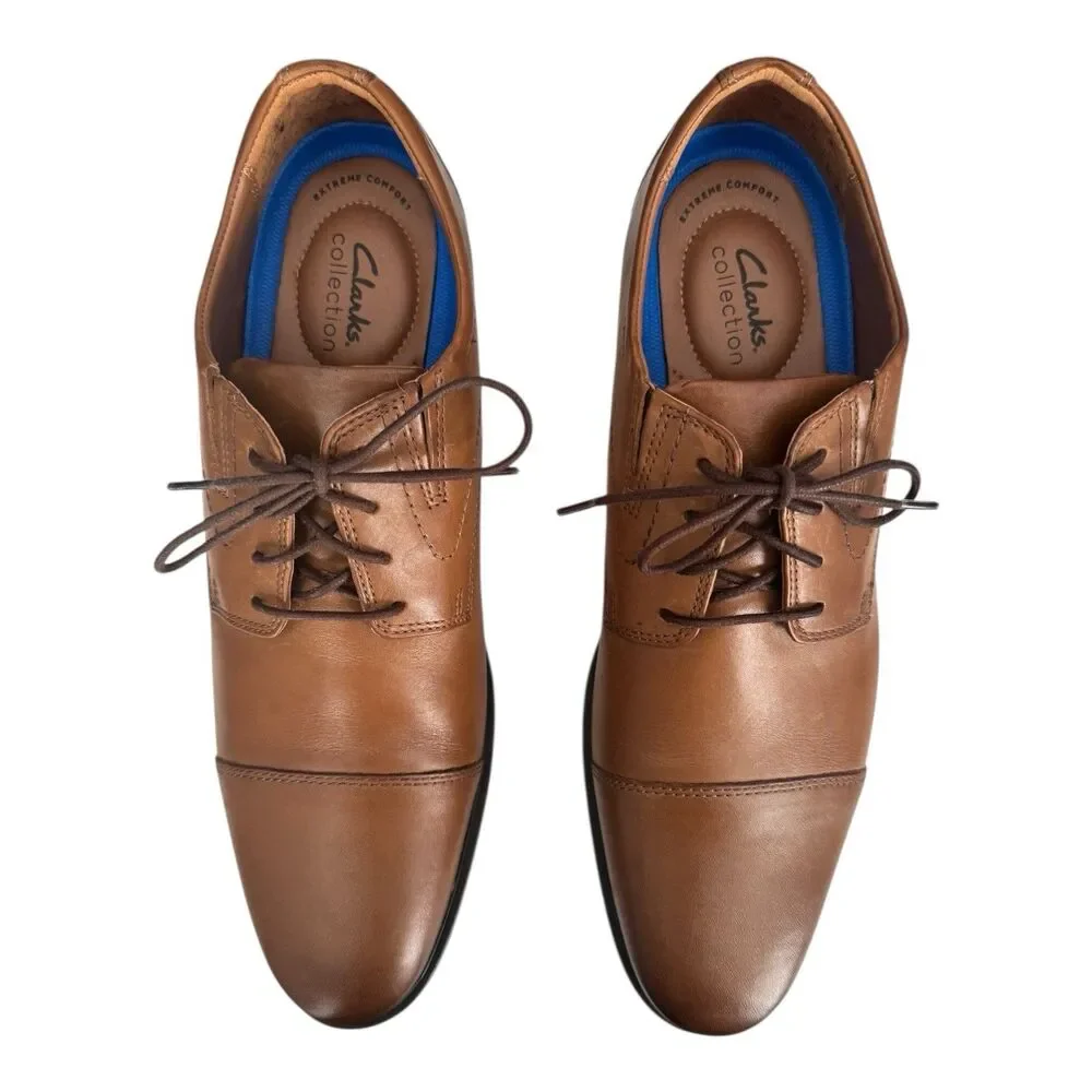 Clarks Whiddon‎ Cap Lace Up Oxford Shoes Dark Tan Leather Men’s Size 13